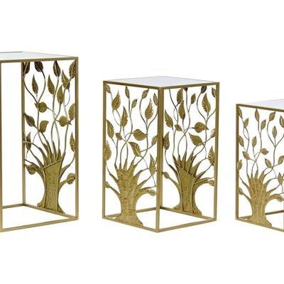 MESITA AUXILIAR SET 3 METAL ESPEJO 40X40X70 ARBOL MB194904