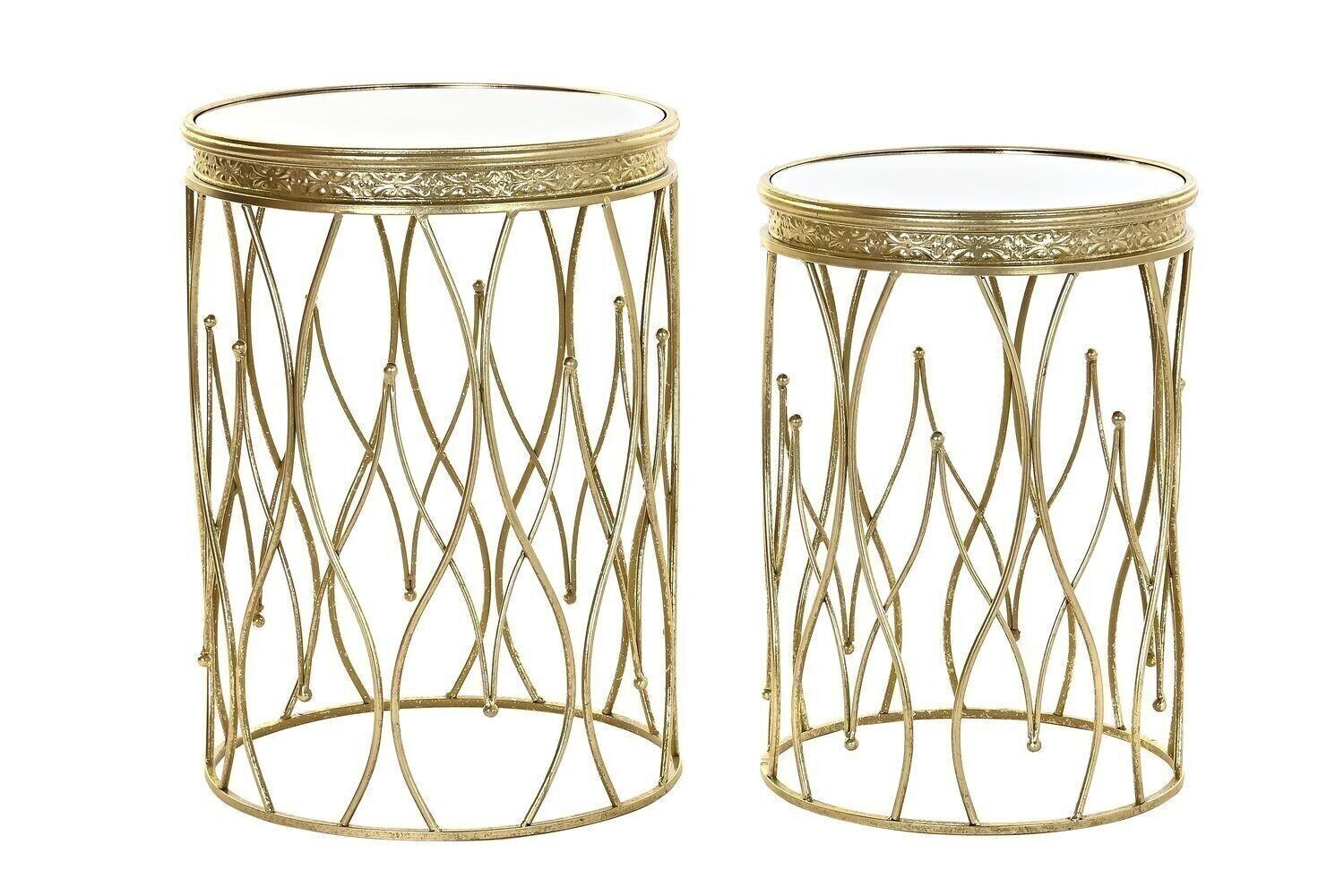 TAVOLINI SET 2 SPECCHI IN METALLO 40X40X54 DORATO MB195026