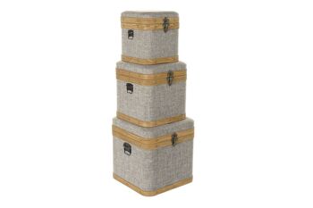 COFFRET SET 3 BOIS POLYESTER 40,5X40,5X41,5 BEIGE MB195387 1