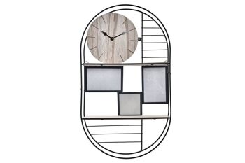 ÉTAGÈRE MURALE MÉTAL BOIS 33X10X60 HORLOGE PHOTOS MB196445 1