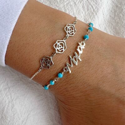 Mama Turquoise Rosary, Sterling Silver Mama Bracelet, Roses Bracelet, Flowers Bracelet, Made from Sterling Silver 925, Made in Greece.