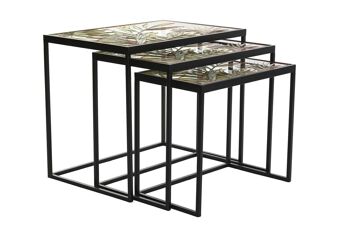 TABLE D'APPOINT SET 3 METAL VERRE 60X40X50 FEUILLES MB199438 4