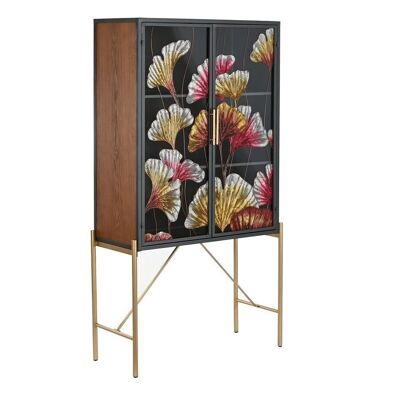 BUFFET MÉTAL VERRE 85X35X155 FEUILLES JAUNE MB199441