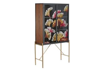 BUFFET MÉTAL VERRE 85X35X155 FEUILLES JAUNE MB199441 1