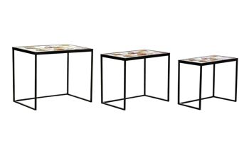 TABLE D'APPOINT SET 3 METAL VERRE 60X40X50 FEUILLES MB199442 1