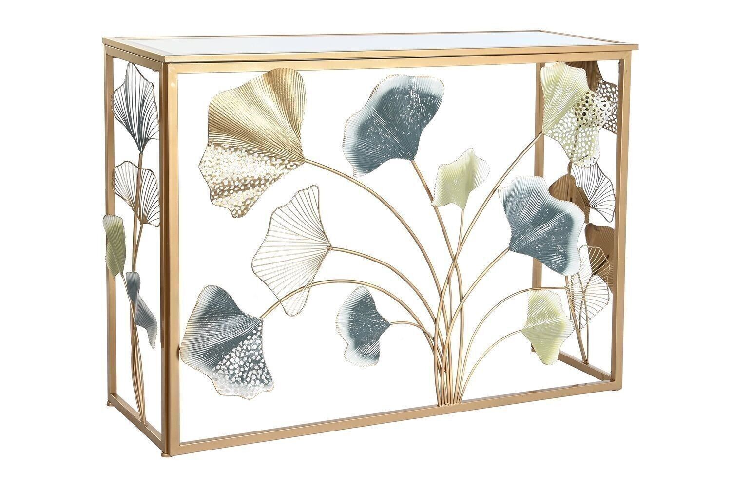 CONSOLLE METALLO SPECCHIO 108X37X80 LAMIERE DORATO MB202223