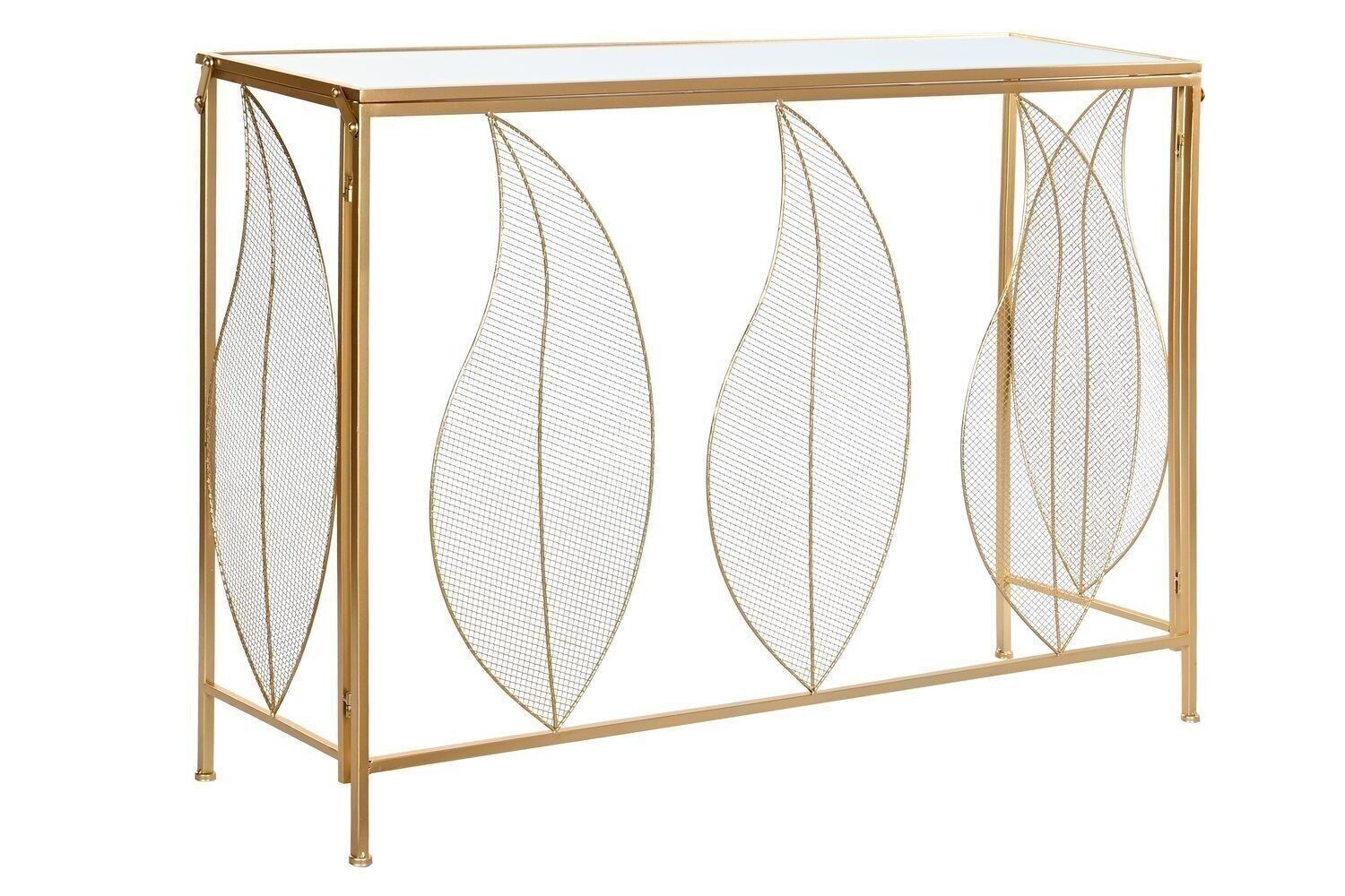 CONSOLLE METALLO SPECCHIO 111X32X77 LAMIERA DORATA MB202814