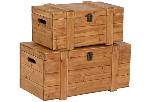 BAUL SET 2 MADERA 60X32X28,5 NATURAL MARRON MB203081