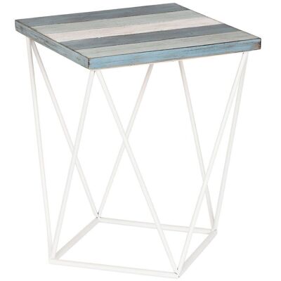 WOODEN METAL SIDE TABLE 40X40X51 NATURAL BLUE MB204030