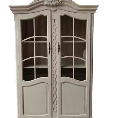 VITRINE PIN VERRE 133X50X210 BLANC VIEILLI MB204858