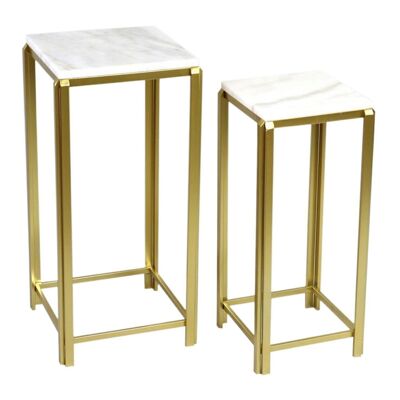 SIDE TABLE SET 2 METAL MARBLE 33X33X70 GOLDEN MB205753