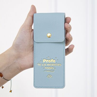 ESTUCHE CON GOMA AZUL - PROFE TE LO MERECES TODO