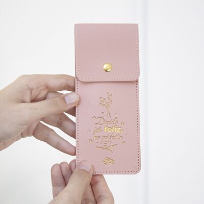 ESTUCHE CON GOMA ROSA - DECIDE SER FELIZ, NO PERFECTA