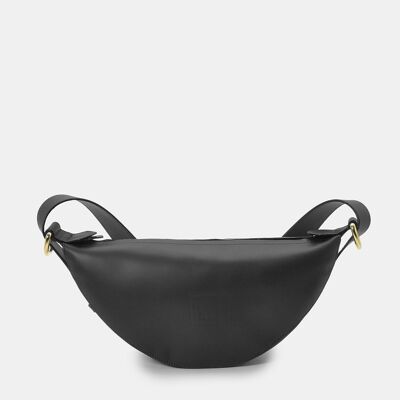 Women's half-moon black leather crossbody bag