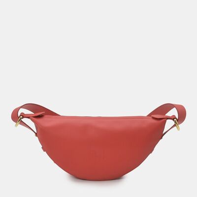 Women's half moon red leather crossbody bag