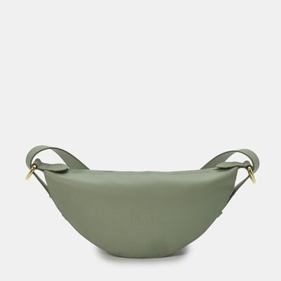 Sac à bandoulière femme demi-lune en cuir vert