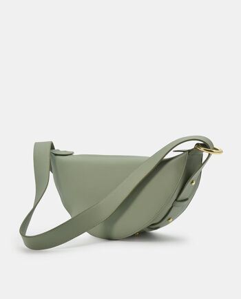 Sac à bandoulière femme demi-lune en cuir vert 3