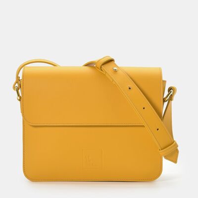 Women's square mustard leather crossbody bag