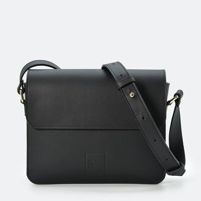 Women's square black leather crossbody bag