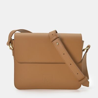 Women's square caramel leather crossbody bag
