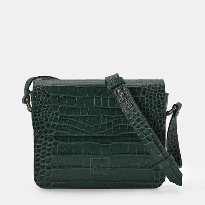 Square women's green coconut embossed leather crossbody bag