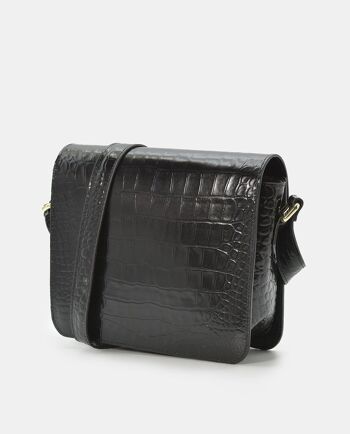 Sac à bandoulière carré femme en cuir embossé coco noir 2