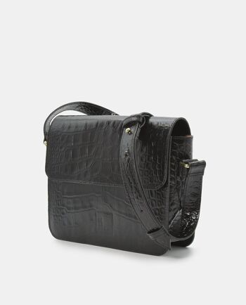 Sac à bandoulière carré femme en cuir embossé coco noir 3