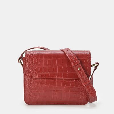Square women's crossbody bag in red soft coconut embossed leather