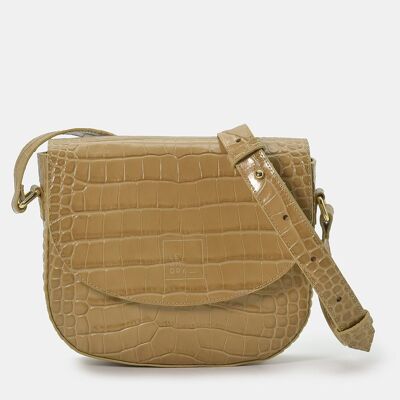 Women's sand-coloured coconut embossed leather crossbody bag