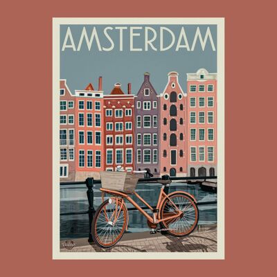 Poster A4 della città d'epoca di Amsterdam