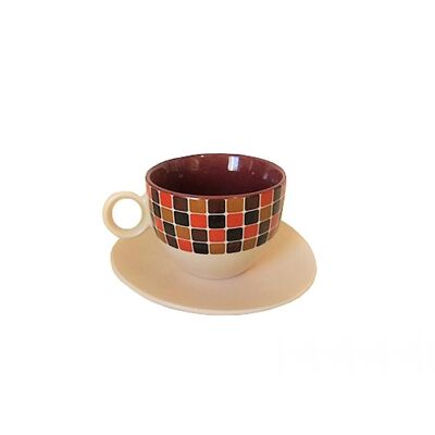 Set of 4 ceramic cups for espresso with plates in vintage design.