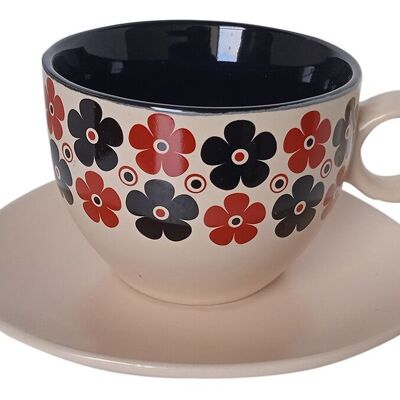 Set aus 4 Keramiktassen für Cappuccino mit Tellern im Vintage-Design.