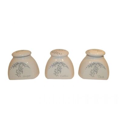 Set aus 3 Keramikbehältern mit luftdichtem Verschluss, für Kaffee, Zucker, Tee. Maße: 14 x 10 x 12 cm