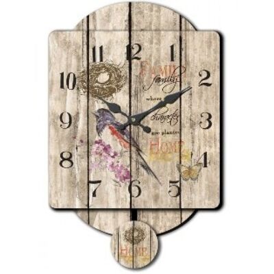 Reloj de péndulo realizado en lona MDF. Dimensión: 29x40cm