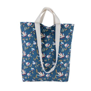Grand sac fourre-tout réutilisable bleu avec imprimé floral rétro, sac de livre de bibliothèque pour fleuristes, amoureux de la nature, amoureux des fleurs 1