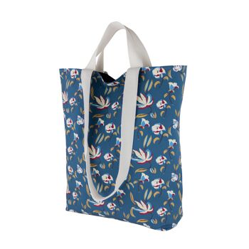 Grand sac fourre-tout réutilisable bleu avec imprimé floral rétro, sac de livre de bibliothèque pour fleuristes, amoureux de la nature, amoureux des fleurs 2