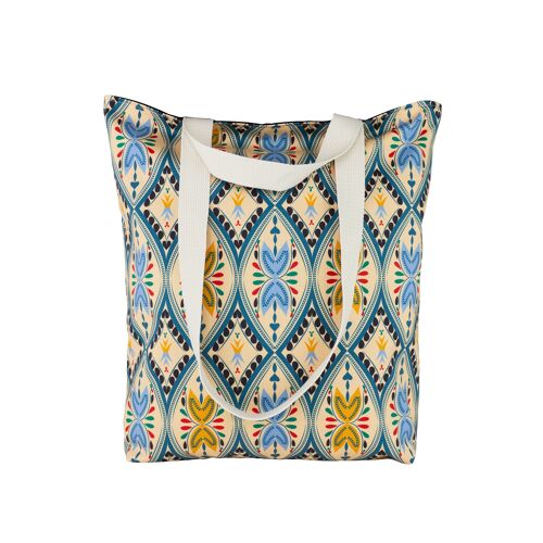Large summer reusable cotton tote bag with retro boho print, Colourful market grocery shopping bag