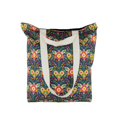 Grand sac fourre-tout d'été réutilisable en coton avec imprimé ornemental, sac à provisions d'épicerie de marché coloré