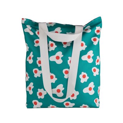 Large summer farmer's market tote bag with a fun fried egg pattern, Gift for chefs, cooks, foodies