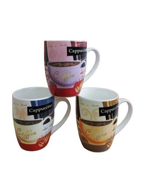 Ceramic mug in cappucino coffee various design in egg-box of 12 pieces