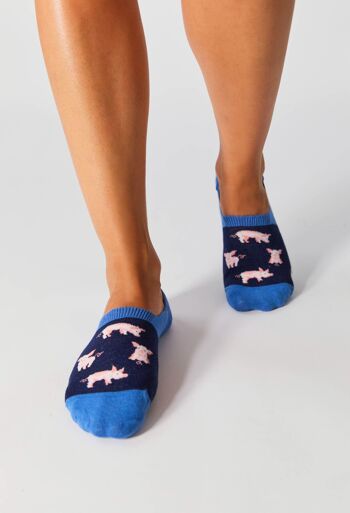 BePig Bleu - Chaussettes invisibles 100 % coton biologique 1