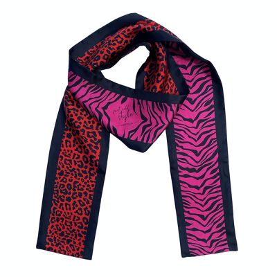 'Urban Jungle' skinny silk scarf - pink and red