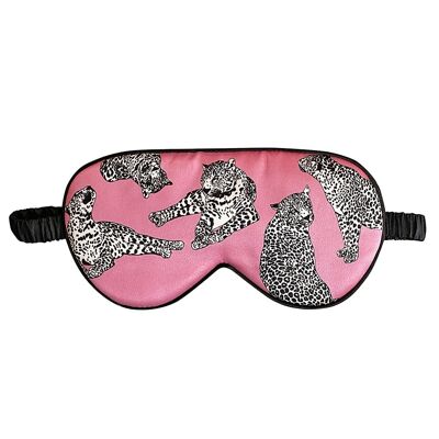 'Catnap' pink leopard print silk sleep mask