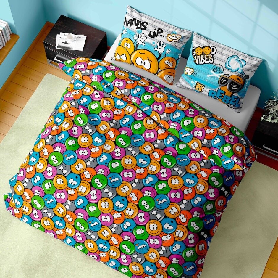 Lenzuolo Completo Puro Cotone Dis.EMOJI