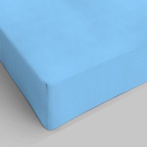 Drap housse pur coton double bleu clair