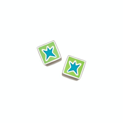 PENDIENTES CUBO ESTRELLA VERDE AZUL