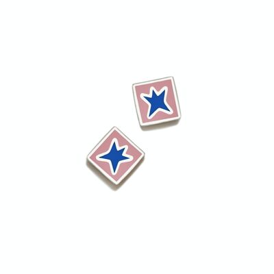 PENDIENTES CUBO ESTRELLA ROSA AZUL