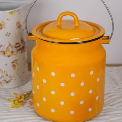 Enamel milk can Polka dot mustard 3,3 L Isabelle Rose