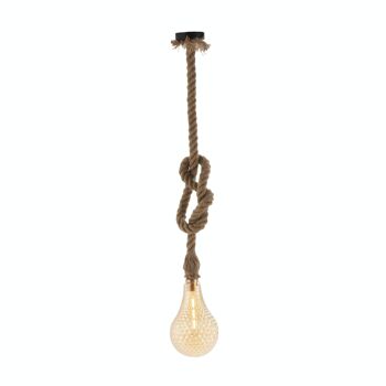 PLAFONNIER 16X16X25/175 VERRE/CORDE NATUREL AVEC AMPOULE TH1142000 1