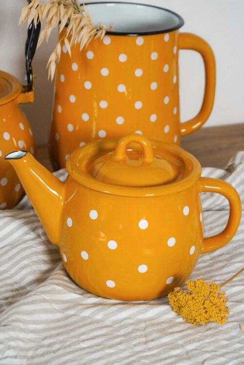 Enamel teapot Polka dot mustard 1L Isabelle Rose